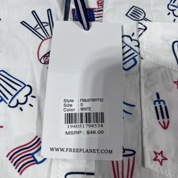 Free Planet USA 4th Of July Fireworks America Button Up Cotton Shirt Small NWT - Picture 5 of 8
